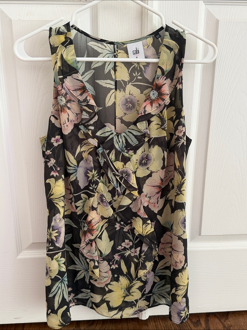 CAbi Floral Sheer Blouse in Black, Green, Yellow, Pink
